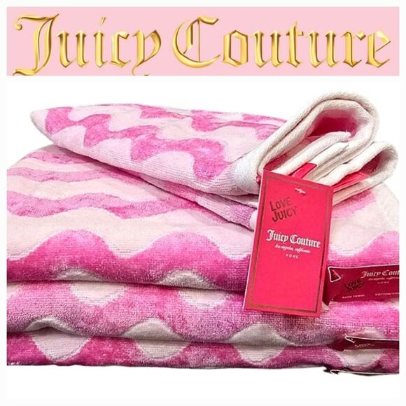 Juicy Couture Home Oversized Zig-Zag Towel Set- Pink/White - Picture 1 of 8